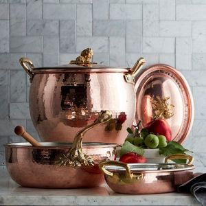 Copper serving <b>pot</b> with sturdy brass handles for easy carrying serving hot curries dals <b>biryani</b> rice dishes everyday use - Product Image 5
