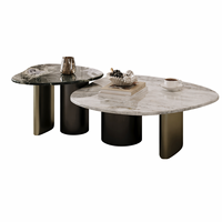 Table basse gigogne de luxe avec plateau en pierre frittée et base en métal – Ensemble de tables basses modernes pour salon