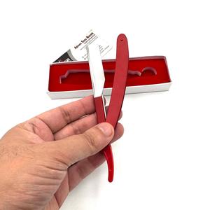 มีดโกนหนวดตรงสีแดงแบบปรับแต่งได้ ใบมีดสแตนเลสเปลี่ยนได้ บริการพิมพ์โลโก้ตามสั่ง บริการ OEM - Product Image 3