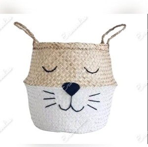 Cute Animal Shape Wicker Multifunctional <b>Basket</b> Seagrass and <b>Straw</b> Storage Belly <b>Baskets</b> for Kids Nursery Room Decoration - Product Image 1