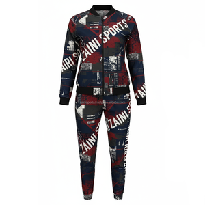 Survêtement pour femmes GSM Soft Polyester Spandex Fabric Stylish Red Blue Printed Design Custom Logo Heat Transfer Tracksuits Plus size - Product Image 1