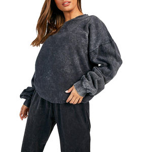 Nuevo chándal de moda Jogger conjunto de 2 piezas personalizar algodón Vintage chándal mujeres ácido lavado chándal - Product Image 4