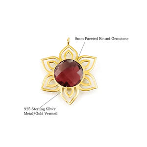 925 Sterling Silver Gold Vermeil Faceted Turquoise Round 8mm Gemstone Flower Shape Birthstone <b>Charm</b> Pendant Jewelry - Product Image 3