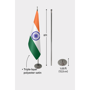 Drapeau de table officiel d'Inde imprimé numériquement avec mât en aluminium, fabriqué en polyester, soie et plastique - Product Image 6