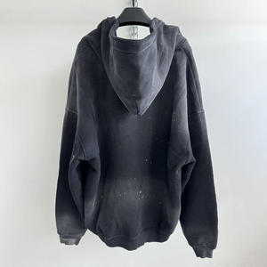 Ropa de calle de alta calidad, Vintage, rasgado, con cuello en V, en blanco, hombros caídos, tejido sólido, lavado ácido, sudaderas con capucha regulares desgastadas, Unisex - Product Image 3