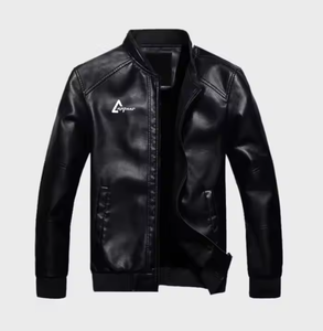 OEM Custom Black PU Leather <b>Jacket</b> for <b>Men</b> Stylish Bomber <b>Biker</b> Coat with Logo Printing - Product Image 1