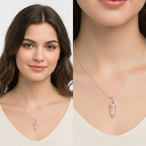 Collar con Forma de Bala de Cuarzo Rosa, Bisel Chapado en Rodio, Estilo Moderno, Plata de Ley 925, Unisex, para Fiestas, Bodas, Compromisos - Product Image 6