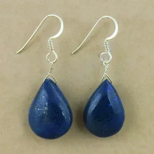 Boucles d'oreilles en argent 925 en forme de larme avec lapis-lazuli, boucles d'oreilles pendantes tendance pour femmes - Product Image 2