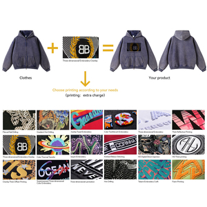 Custom High End Distressed <b>Acid</b> Wash Patched <b>Drop</b> Shoulder Embroidery Heavyweight Streetwear Custom high quality - Product Image 2