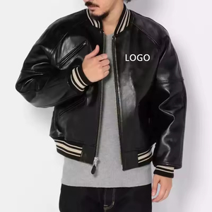 Veste universitaire en cuir PU noir unisexe de haute qualité sur mesure OEM, bouton recouvert, broderie, design patchwork pour la saison hivernale - Product Image 2
