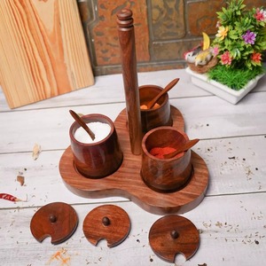 Wood Condiment Holder Set for Restaurants Sauce Dish Seasoning Spice Container Storage Dining Serving Sets - Product Image 1