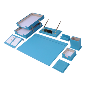 Juego de escritorio de cuero turquesa con maletines Organizador de oficina y otros accesorios Espacio DE TRABAJO elegante y organizado - Product Image 1