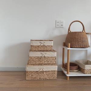 Jacinto de agua natural Bandeja de almacenamiento tejida a mano Diseño rectangular versátil para sala de estar/Baño/Cocina Varios tamaños - Product Image 4