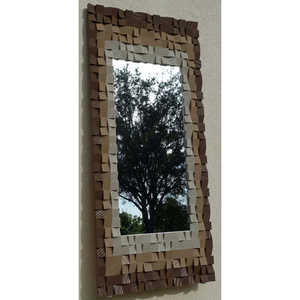 Cube Art Déco Bois Miroir Mosaïque Décoration Murale pour Salon 4x3.5x3 Pieds - Product Image 3