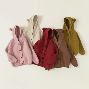 Nouveau design d'automne pour enfants, garçons, pulls en tricot personnalisés de haute qualité, couleur unie, cardigan à capuche pour bébés filles, vente en gros