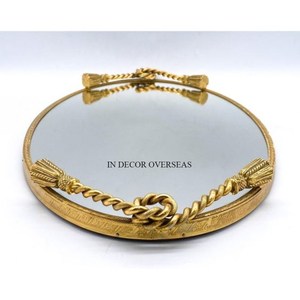 Marco de Metal chapado en oro de alta calidad de diseño de hojas y flores para espejo de forma redonda bandeja de servicio suministros de centro de mesa - Product Image 5