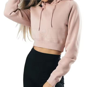 New Design <b>Winter</b> Short Hooded Crop <b>Top</b> Hoodies 100% Cotton Breathable Wholesale Price Made in Pakistan - Product Image 4