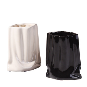Jarrón de Cerámica Blanco Nórdico, Jarrón de Boca Ancha para Decoración del Hogar, Centro de Mesa Moderno <span class=keywords><strong>y</strong></span> Minimalista, Hierba de Pampas, Flor Seca - Product Image 5