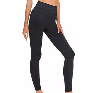 Leggings longs pour femmes sur mesure en gros, spandex/polyester, pantalon extensible, yoga, gym, noir uni, antibactérien, taille haute - Product Image 5