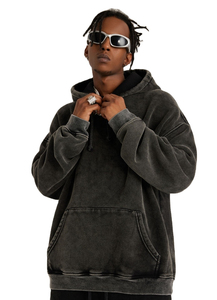 Meilleures ventes Sweat à capuche unisexe noir vieilli délavé à l'acide Style Streetwear vintage Sweat à capuche coupe surdimensionnée avec logo personnalisé en vente - Product Image 4