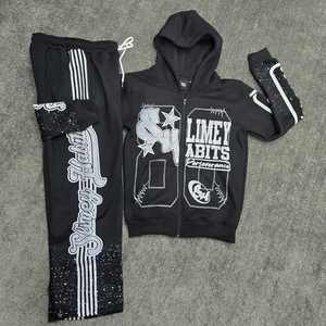 Custom High Quality Printing Tracksuit 100% Cotton French Terry Raw Hem Sweatpants <b>Jogger</b> Sets Cut And Sew Hoodie Sweatsuits Set - Product Image 5