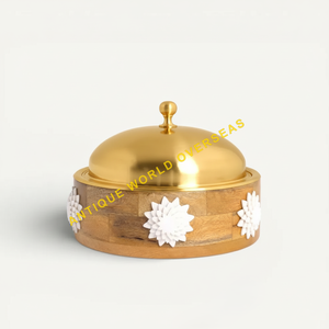 Casserole en bois avec accents floraux, couvercle en dôme argenté, intérieur en acier inoxydable, isolée, antiadhésive, chauffe-plats pour table de qualité supérieure - Product Image 4