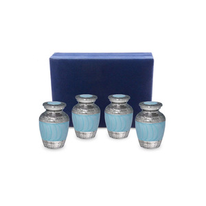 High Quality Hot Sale 2025 Mini Cremation <b>Memorial</b> Urn Set of 4 <b>Keepsakes</b> Urns Blue Color Velvet <b>Box</b> for Adult Kids Ashes Urn - Product Image 1