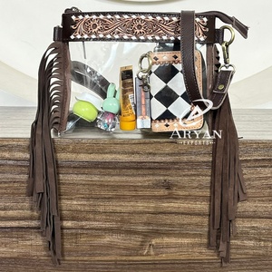 Nouveau sac à bandoulière en cuir de vache véritable, fait à la main, avec un design de créateur, en PVC transparent, style western, sac à bandoulière long à franges transparent pour femmes - Product Image 1