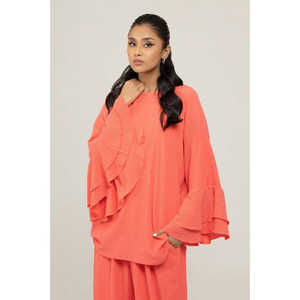 Chemise décontractée rose en tricot mélangé teint pour femme, longue et ornée d'un imprimé floral - Product Image 3