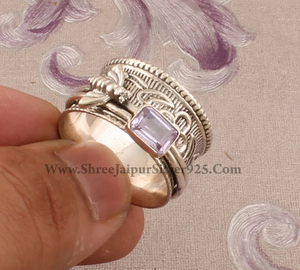 Toupie en cuivre améthyste solide en argent Sterling 925, faite à la main en argent miel abeille, nouvel anneau de toupie - Product Image 2