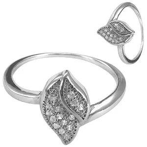 Anillo de cóctel de plata 925 chapado en rodio con circonita cúbica, diseño étnico de plumas y engaste de garras para mujer - Product Image 3