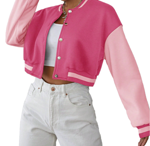 Blouson d'hiver unisexe en toile rose Chicago avec motif de lettres, col montant, style vintage, logo sur le devant - Product Image 4