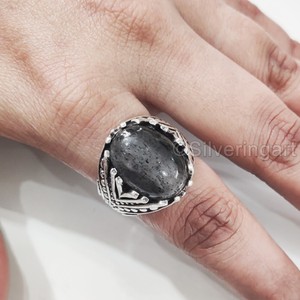 Anillo de Plata de Ley 925 para Hombre al por Mayor con Cuarzo Rutilado Negro Natural, Anillo de Piedra de Nacimiento, Joyería Árabe para Aniversario - Product Image 5