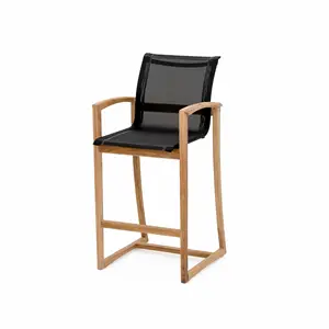 Bar Chairs with Batyline Slings from Teak Wood Bar Stool Natural Finish Bar Chairs Frame Stainless Steel