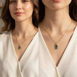 Collar con Colgante de Plata de Ley Chapado en Oro con Forma de Bala Esmeralda, Moderno, para Compromiso, Boda y Fiesta - Product Image 6