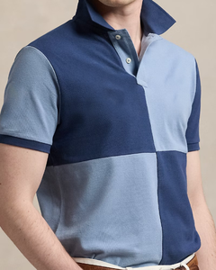 Polo en coton coupe ajustée pour hommes, manches courtes, impression confortable de couleurs contrastées, bouton à motif simple pour polos d'été - Product Image 3