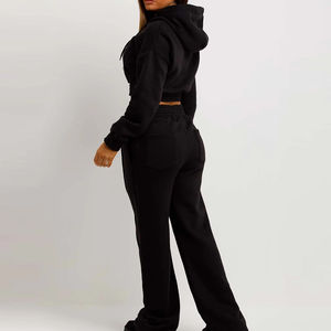 Best Material Autumn Casual Knitting 100%Cotton Long Sleeve Fleece Hoodie and Sweat Pants Two Piece Set Gym Tracksuit For Women - Product Image 3