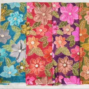 Tissu de broderie imprimé de position de crêpe de chinnon pur faire pour déguiser le matériel de lehenga - Product Image 1