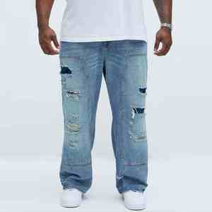 Ropa de calle personalizada para hombre, pantalones vaqueros holgados transpirables, pantalones vaqueros holgados de gran tamaño para hombre, pantalones vaqueros para hombre - Product Image 1
