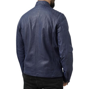 Veste zippée pour homme en cuir véritable noir jet, col en cuir véritable de qualité supérieure, veste élégante - Product Image 3