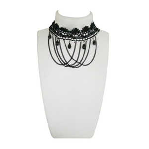 Jeweljunk perles noires dentelle collier ras du cou Vintage à la mode géométrique lien chaîne or avec diamant perle pierres-1108654 - Product Image 1