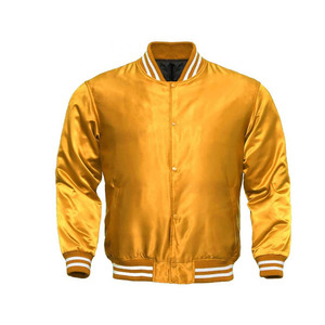 Chaqueta universitaria de satén liso amarilla estilo botón OEM de buena calidad personalizada - Product Image 1