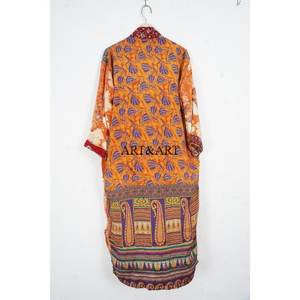 Indian Silk Elegant Soft Kimono Patchwork Boho Floral Design <b>Long</b> <b>Beach</b> <b>Cover</b>-<b>Up</b> Summer Cardigan Women's Night Wear Sleepwear - Product Image 5