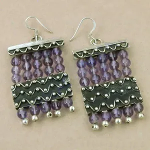 "925 <b>Silver</b> Amethyst <b>Dangle</b> <b>Earrings</b> for Women-Fine Jewelry" - Product Image 1