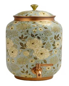 Distributeur d'eau en cuivre crème finition antique avec motif floral vigne or et rose complexe - Product Image 2