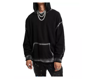 Men's Hip Hop Two Tone Tie Dye Hoodie Distressed Raw Cut Drop Shoulder <b>Bleach</b> Hoodies with Embroidered Logo XS Size for Winter - Product Image 6