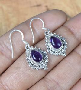 Tendance 925 Sterling Silver Amethyst Gemstone Boucles D'oreilles Bijoux À La Main En Argent Boho Style Boucles D'oreilles Bijoux Pour Femmes - Product Image 2
