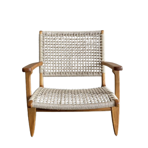 Silla de Comedor Yenny con Respaldo y Detalles de Ratán, Estructura de Madera de Teca, para Hogar y Jardín - Product Image 1