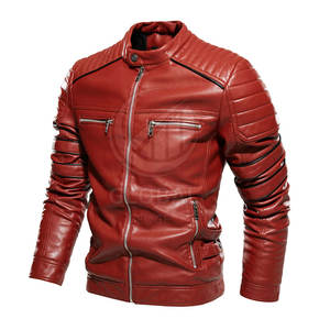 Veste en cuir d'hiver authentique pour homme avec col montant et logo frontal - Coupe ajustée, couleurs et tailles personnalisables - Product Image 1