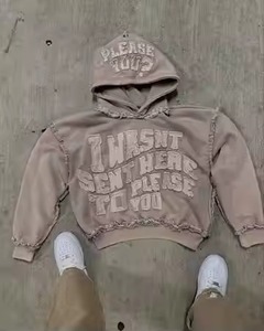 Sweatshirts Pull d'hiver avec lavage à l'acide Distressed Vintage Puff Print Unisex Custom Men's Hooded - Product Image 1